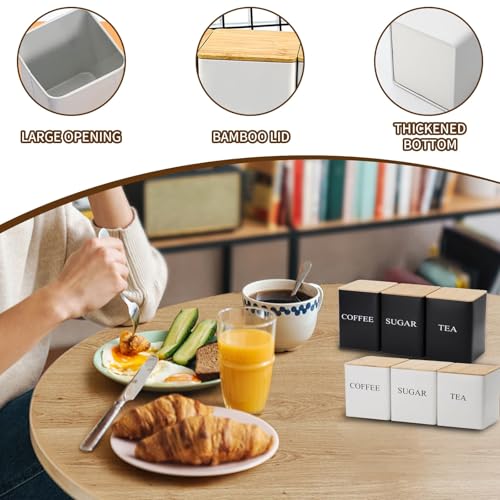 Airtight Canister Set for Tea, Coffee, Sugar, 3Pcs Stackable Square Food Storage Containers Biscuit Tins with Wooden Lids, 600ml Metal Kitchen Storage Jars for Dry Food, Flour, Pasta, Nuts (Black) - Cosy Home Interiors Airtight Canister Set for Tea, Coffee, Sugar, 3Pcs Stackable Square Food Storage Containers Biscuit Tins with Wooden Lids, 600ml Metal Kitchen Storage Jars for Dry Food, Flour, Pasta, Nuts (Black) - Image 4