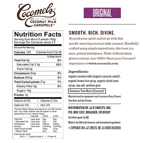 Cocomels Coconut Milk Caramels, Original Flavor, Organic, Dairy Free, Vegan, Gluten Free, Non-Gmo, No High Fructose Corn Syrup, Kosher, Plant Based, Individually Wrapped Candy, (1 Pack) #TOP2