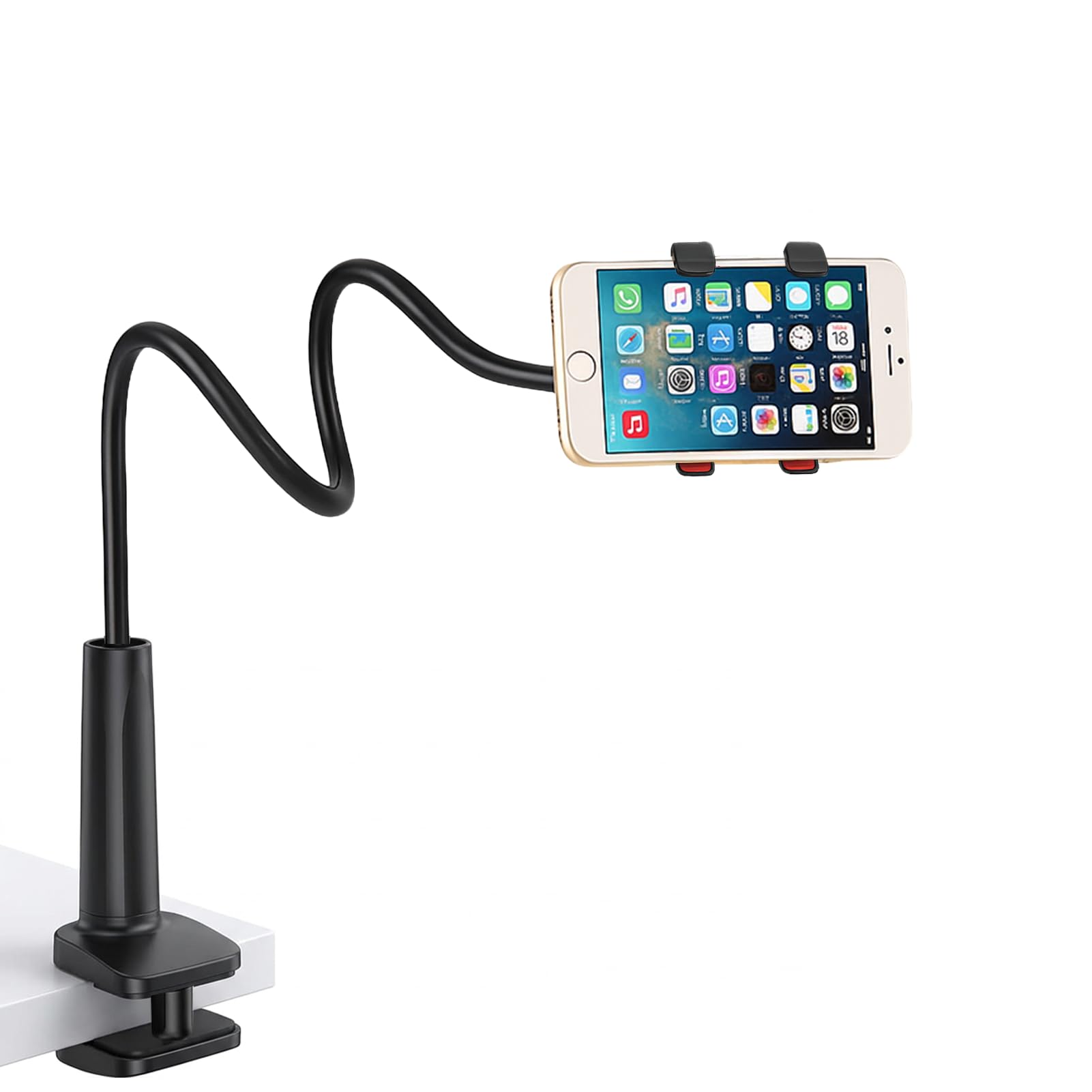 Support Téléphone Lit Pince Forte, Bras Flexible 75cm Antivibration, Support Smartphone Col de Cygne 360°, Support Mains Libres pour Regarder Vidéos, Compatible iPhone Samsung