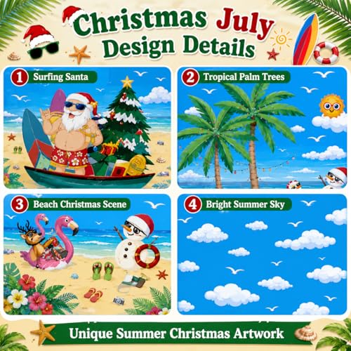 Image of tineit 3 Pieces Christmas July Decortions 54 x 108 Inch Plastic Tablecloth for Hawaiian Kalikimaka and Santa, Table Cover Gift Summer Pool Party Supplies | Hawaiian Kalikimaka Tablecloth, Perfect for Summer Pool Party Supplies, Durable Plastic