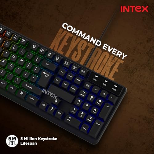 Image of Intex Flash Wired Keyboard (Corona+ IT-KB333) | 10-Mode RGB Lighting | 12 Multimedia Keys | Laser Engraved Keys | USB Plug & Play | 104 Keys | 5 Million Keystroke Lifespan | 1.5m Cable | Black