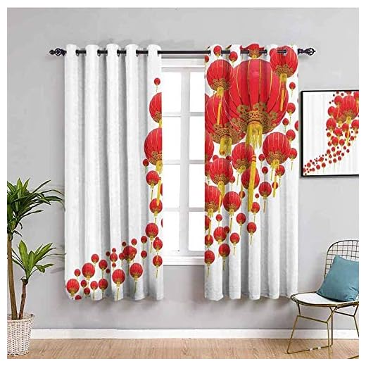 LucaSng Värmeisolering Ogenomskinlig Gardin - Enkel snygg röd lykta - 234x183 cm - för Sovrum Kök Vardagsrum Pojke Flicka Fönster - 3D Digital Printing Eyelet Ring Gardin