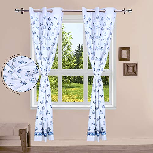 Image of LINENWALAS Cotton Curtains Set of 2, Canvas Long Doors Curtains for Home Decor, Hangs Elegantly with Back Loops (4.5ft x 9 ft, Mughal Boota- Blue)