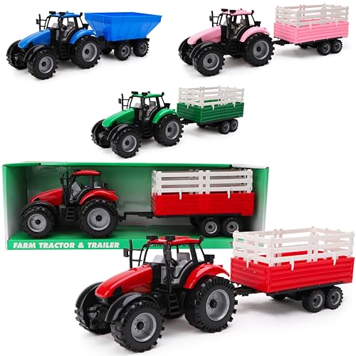 Toyland® - Tracteur de Ferme à Friction avec remorque - Jouets de Ferme pour garçons (Rouge)