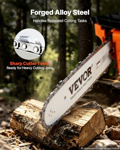 Image of VEVOR Chainsaw Chain 3 Pack 12 Inch 3 /8 inch Pitch 3 /8 inch Gauge 45 Drive Links | Fits VEVOR CN-25 Gas Chainsaw, Forged Alloy Steel, Replacement Saw Chains with Sharp Cutter Teeth & Wear-Resistant Tie Straps