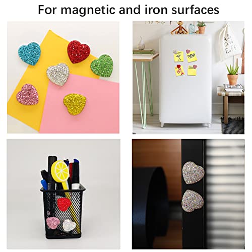 6Pcs Refrigerator Magnets Strong Fridge Magnets Cute Decorative Crystal Pink Heart Magnets For Office Cabinet Kitchen Whiteboard Photos #TOP7