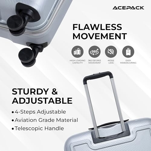 Image of ACEPACK Carbon 78 cm Large Check-in Size Hard-Sided Luggage Trolley Bag - Lightweight & Durable Polypropylene Suitcase with Anti-Theft Zipper & Number Lock for Travel (28) (Silver)
