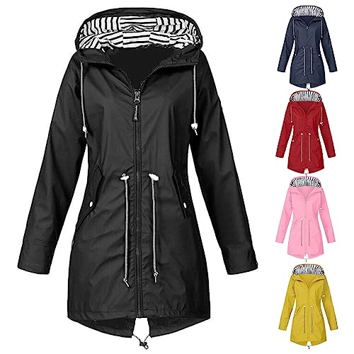 Trench Coat Women Waterproof Hooded Windbreaker Lightweight Full-Zip Jacket Coat Casual Solid Color Raincoat3