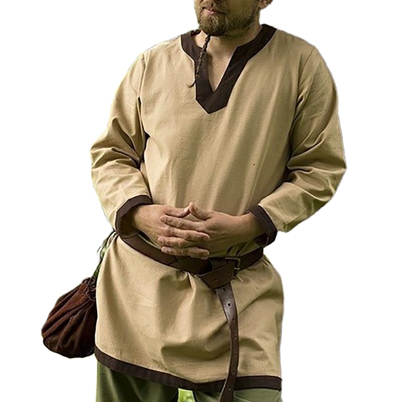 Túnica de Caballero Medieval Masculino túnica Larga, Camisa vikinga de Manga Larga para Hombres, Disfraz de Larp renacentista sin cinturón