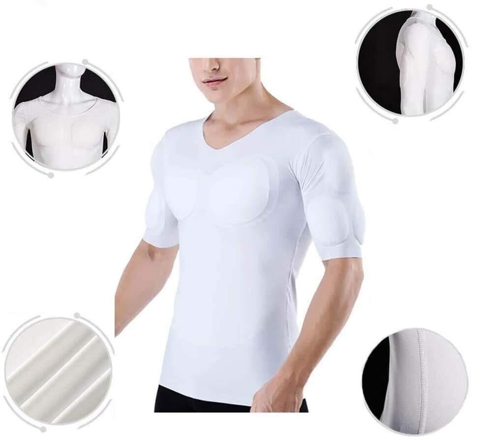 Camiseta con músculos Falsos en el Pecho for Hombre, Ropa Interior de Culturismo con Relleno Invisible en los Hombros, Disfraz Divertido de Cosplay