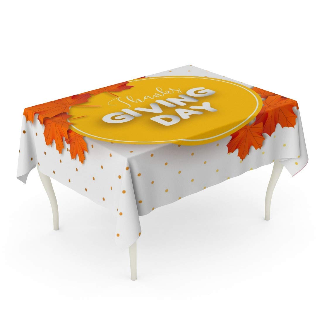 LIS HOME Rectangle Tablecloth Blowout Happy Thanksgiving Day Autumn Leaves Pumpkin and Cute Cartoon Turkey Character Collection Table Cloth