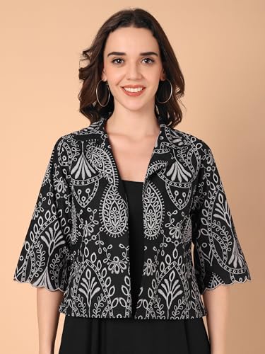 Image of Azira Women Rayon Solid Fit & Flared Dress with Printed Jacket | Perfect for Casual outings, Parties Rayon Fabric|