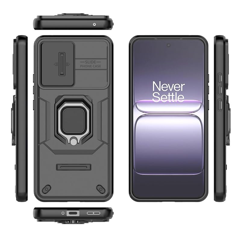 Image of Casodon Heavy Duty Armor Back Case Cover for Oneplus Nord CE 5 5G - Magnetic Kickstand Ring with Camera Shutter Protection, Rugged Bumper Hard Back Cover for Oneplus Nord CE 5 5G (PC & TPU|Black)