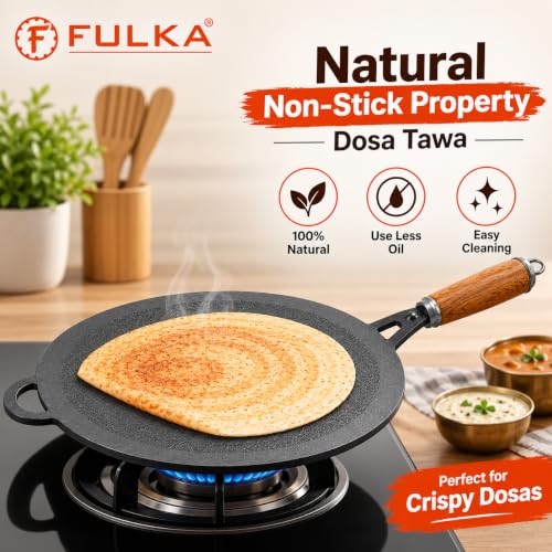 Image of FULFIT Pure Iron Dosa Tawa | 12 Inch, Pre-Seasoned Cookware | Even Heating, Naturally Non-Stick, Iron Rich Cooking, Durable Build Pre-Seasoned (Dhosa - 30CM - 1.9KG)