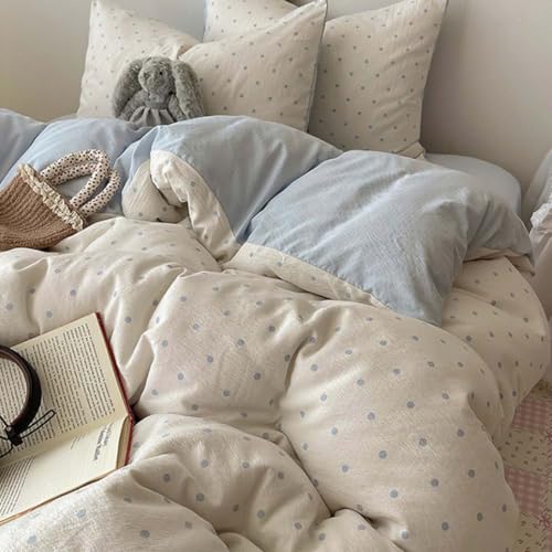 Image of Nayoroom Polka Dot Duvet Cover Queen Size Reversible Blue White Aesthetic Dorm Bedding Set 3 Pieces Soft Lightweight Microfiber Cute Duvet Cover with Zipper Closure