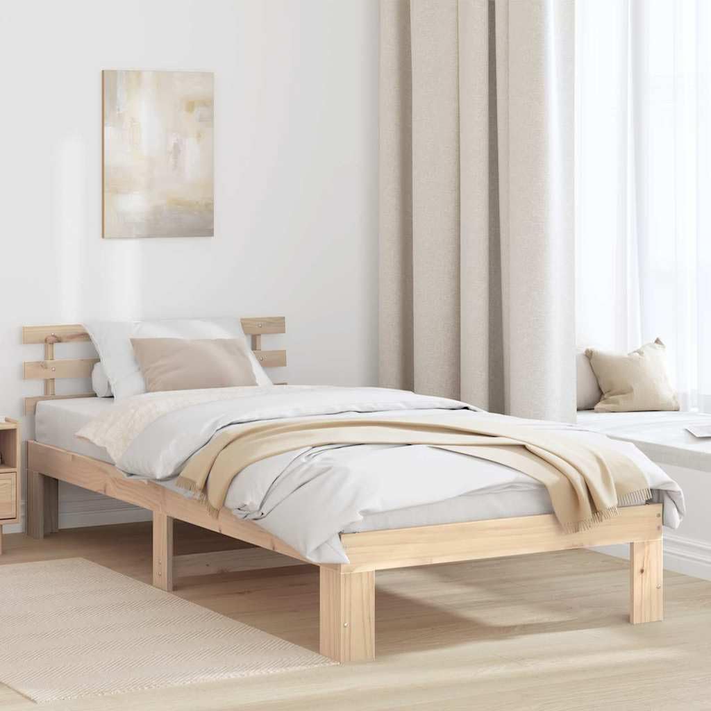 YUTAASU Bettrahmen Mit Kopfteil Natur 100x200 cm Massives Kiefernholz | 31 cm Hohe, Rechteckige Form, Stabil, Einfach Zu Reinigen, Für Schlafzimmer