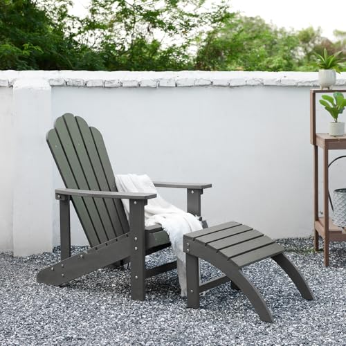 Image of Psilvam Classic Adirondack Chair, Standard-Sized Poly Lumber Fire Pit Chair, 350Lbs Support Weather Resistant Patio Chairs for Garden, Party, Beach(Grey)
