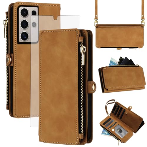 Asuwish Coque pour Samsung Galaxy S24 Ultra 5G Portefeuille avec Verre Trempé et Cordon Porte Carte Cuir à Clapet RFID Mandala Housse Support Galaxie...