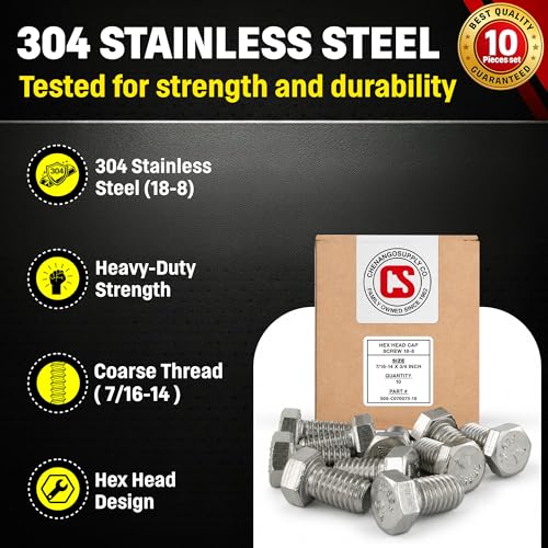 Image of Stainless 7 /16-14 x 3 /4 inch Hex Head Bolts (3 /4 inch to 5 inch Lengths Available in Listing), 304 Stainless Steel, 10 Pieces (7 /16-14 x 3 /4 inch)