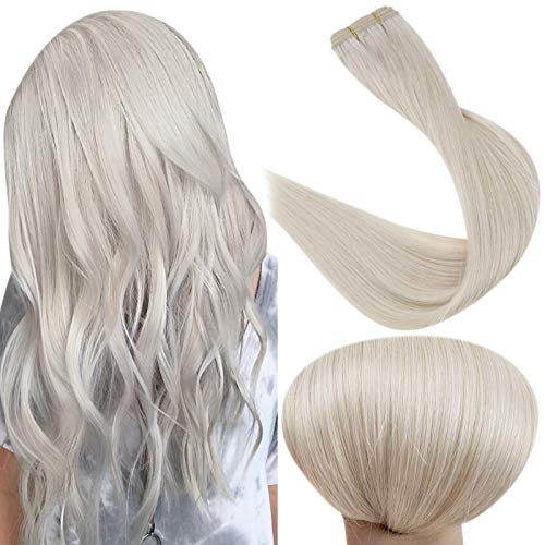 Full Shine Human Hair Bundle Extensions Color 1000 Ice Blonde Double Weft Remy Hair Extensions Weft Hair 12 Inch Weave Extension 80 Gram Sew in Hair For Women