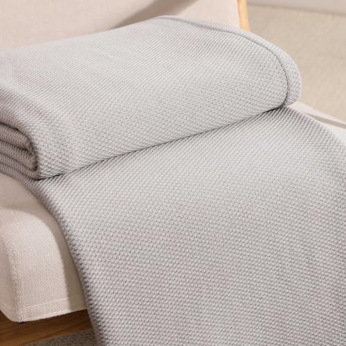 Image of Tommy Hilfiger - King Cotton Blanket, Textured Pique Weave Bedding, Medium Weight Soft Blanket, Anti-Pilling & Fade Resistant, Ideal for Layering, Oeko-TEX Certified (Grey)