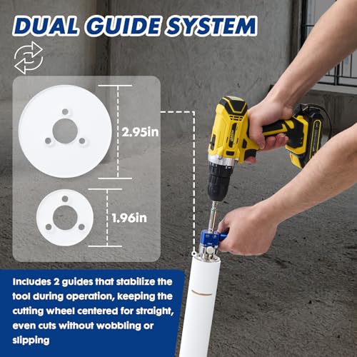 Image of New Inside Pipe Cutter for PVC Pipe with Adjustable Depth Gauge Handle, Diamond Grit Cutting Wheel and 2 Guide, Internal Diameter Pvc Pipe Cutter Tool for 1-1 /4 IN