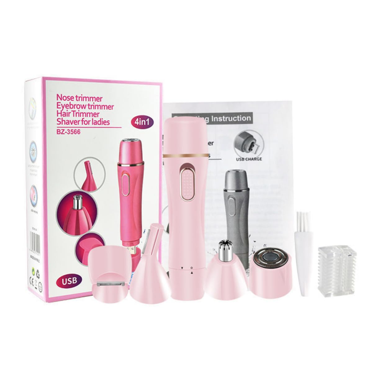 2juegos Afeitadora Eléctrica Multifuncional Para Mujer Recargable Portátil y Cómoda Para Depilación Facial y Corporal Usb Diseño Rosa