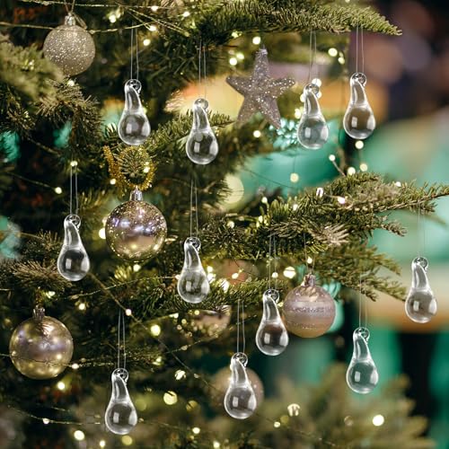Image of 30 Pcs Clear Glass Teardrop Christmas Ornaments Crystal Raindrop Hanging Ornaments Crystal Chandelier Drop Pendant Icicles Decorations for Christmas in July Tree Party Supplies (Mini Size)