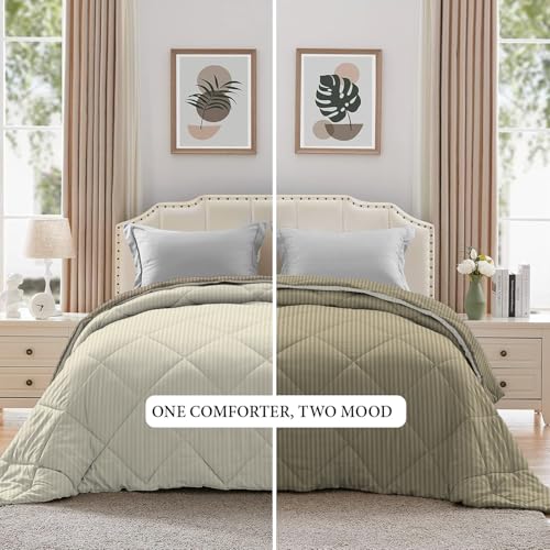 Image of Amazon Brand - Umi AC Comforter Double Bed | AC Blanket Double Bed | 220 GSM Ultra Super Soft Microfiber Reversible Lightweight All-Weather Bed Comforter /Duvet /Quilt (90 inchX86 inch Inche, Beige & Mustard)