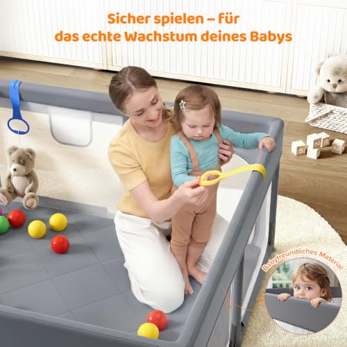 Dripex Laufstall Baby mit Matte, Laufgitter Baby 124×124cm, Hellgrau – Ansicht 6