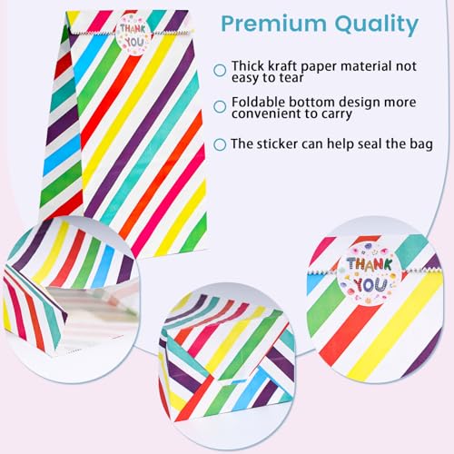 Shindel HSHD2864 24Pcs Party Favor Bags With Sealing Stickers, Colorful Candy Bags Rainbow Stripe Goodie Bags Treat Bags thumb #1