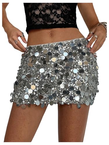 MakeMeChic Women's Party Glitter Sequin Mini Skirt Club Outfits Elastic Waisted Summer Y2K Skirts