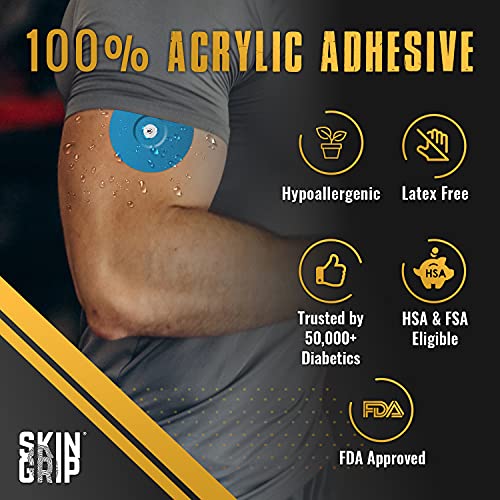 Image of Skin Grip Universal Adhesive Patches for CGM and Insulin Pumps with Cutout (20-Pack), 0.8-Inch Hole, Waterproof & Sweatproof for 10-14 Days, Glucose Monitor Patch, Diabetic Sensor Cover, Blue