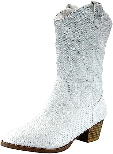 Forever Girls/Kids Rhinestone Western Cowgirl Cowboy Pointed Toe Low Heel Boots