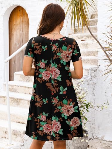 Image of Heymoments Women's Short Sleeve Crewneck Sundress Summer Casual A-Line Beach Dress with Pockets S-2XL