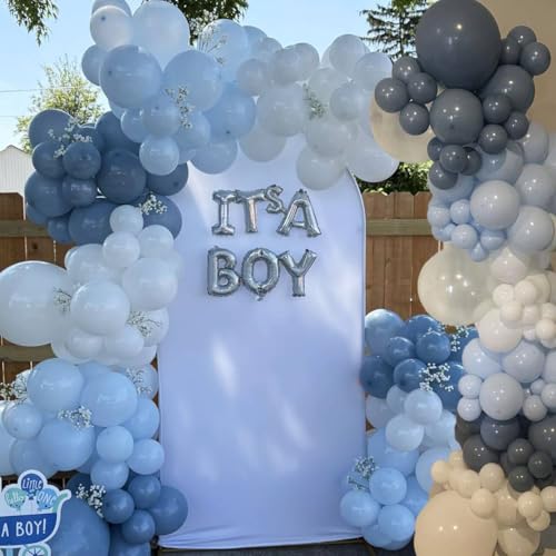 Image of 114pcs Dusty Blue Balloons Different Sizes, 18 12 10 5 inch Retro Pale Aqua Blue Balloons Garland Arch kit for Birthday Boho Baby Shower Bachelorette Wedding Party Decorations
