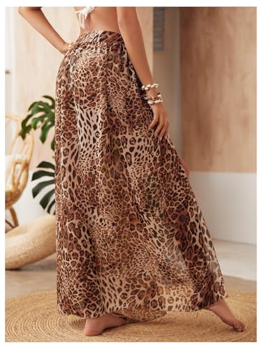 WDIRARA Women's Leopard Print Sheer Wrap Beach Long Skirt Sarong Chiffon Cover Ups Skirt2