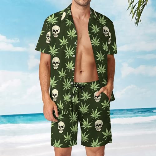 Skull Weed Men's Hawaiian Set Casual Short Sleeve Shirt And Shorts Suits Outfits Beach Shirt 2 Piece2