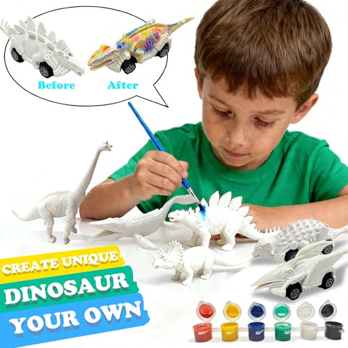JR PARK Kids Arts Crafts Set Dinosaur Toy Painting Kit - 8 Dinosaur Figurines, Decorate Your Dinosaurs, Create a Dino World Painting Toys Gifts for 5, 6, 7, 8 Year Old Boys Kids Girls Toddlers — view 4