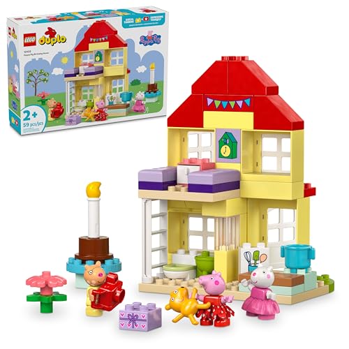 LEGO DUPLO Peppa Pig Birthday House Playset with 3 Animal Figures...