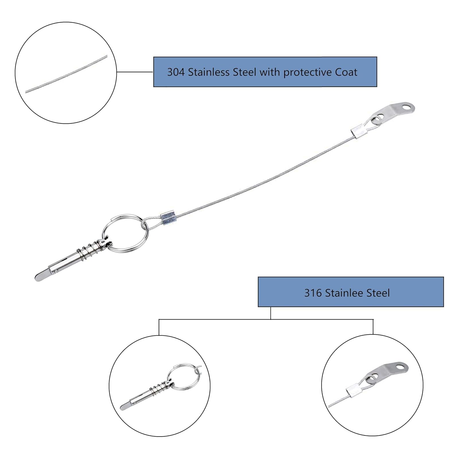 4er Set Schnellspannstifte 6,3 Mm – Bimini Top Pin Aus 316 Edelstahl, Länge 95 Mm, Nutzlänge 76 Mm, Für Boot & Deck