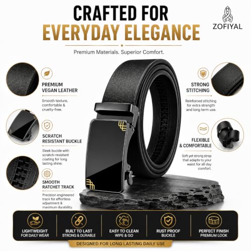 Image of Men's Auto Lock Belt with elegant design | Premium Vegan Leather | Adjustable Ratchet Belt | No Hole Design | Perfect Fit Waist 28-42 Inches for Office