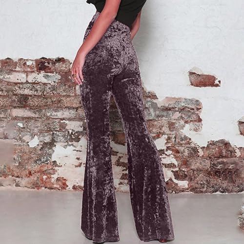 Women's Velvet Pants Elastic Waist Flare Leg Palazzo Long Trousers 80s 90s Concert Disco Outfit Hippie Clothes3