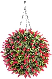 Best Artificial Lush 38cm Red Long Leaf Lavender Hanging Flower Ball Topiary Grass **UV Fade Protected**