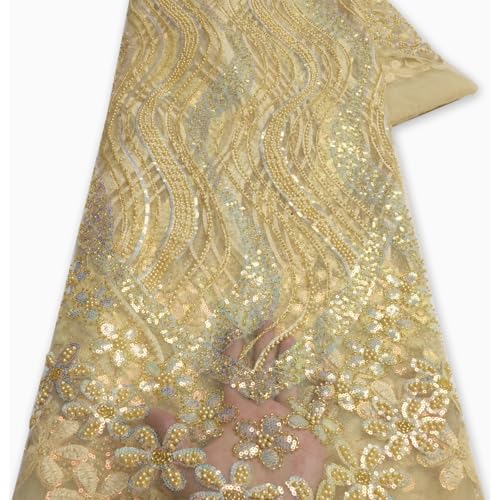 Tissu en dentelle perlée à paillettes de 2,5 yards pour couture de mariage LY3234
