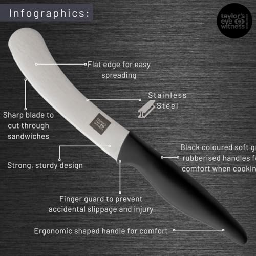 Taylors Eye Witness Butter Knife Spreader Tool - Flexible Stainless Steel & Spreader Flat Smooth Edge, Ergonomic Soft Grip Handle. Great For Butter, Soft Cheese & Jam. 10cm Blade. 5 Year Guarantee. - Image 5