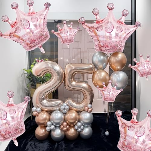 Image of 10pcs Rose Gold Crown Balloons, Rose Gold Crown Foil Balloons, Large Aluminum Foil Balloon With Two Sizes For Birthday Baby Shower King Royalty Theme Party Wedding Bachelorette Engagement Decor