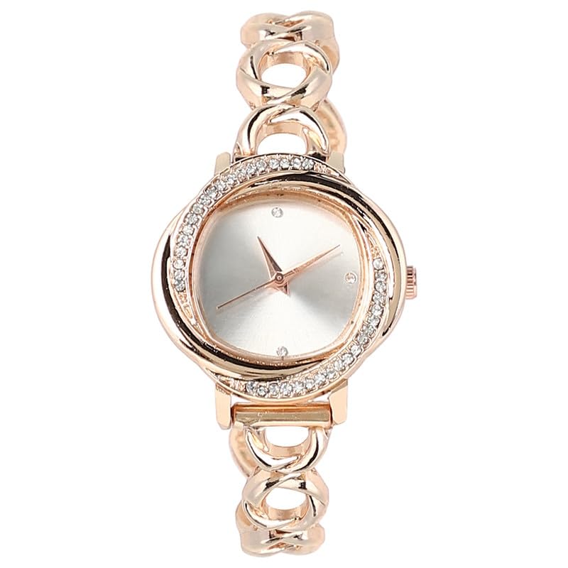 Women's The Luraith-Gem Round Watch | Champayne Gold Stainless Steel Strap | Pale Gold Dial | One-Size | Foldover Closure | Quartz | Battery | Wrist Belt Watch for Female and Girls-image-31