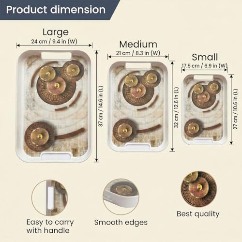 Image of Melamine Serving Tray Set | Serving Trays | Tray for Serving Tea, Coffee, Snacks | Break Resistant| Double Laminated | Multi-use | Glossy |Tray Set of 3 (Small, Medium, Large) (Brown)