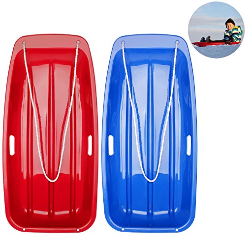 Lofoson 2 Packs Snow Sled Winter Snow Sled Toboggan for Kids, 35-Inch, Blue+Red